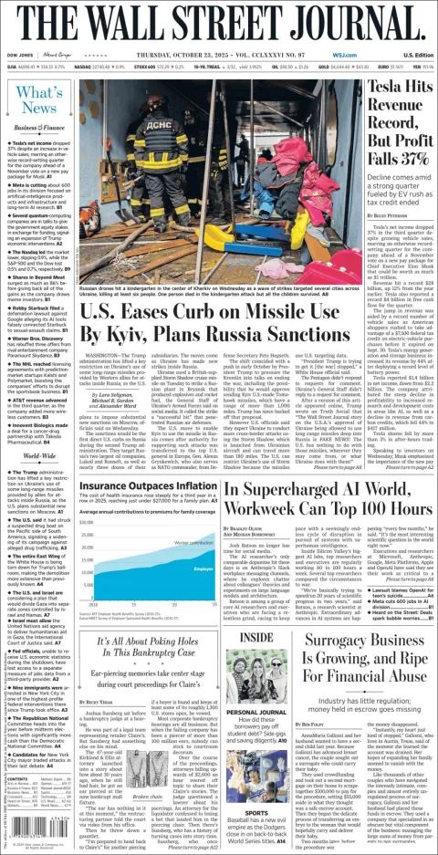 Portada de The Wall Street Journal del jueves, 23 de octubre de 2025