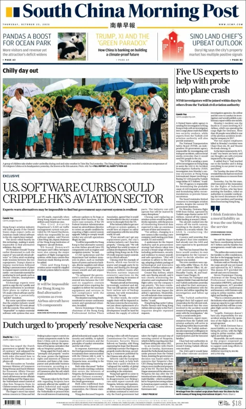 Portada de South China Morning Post del jueves, 23 de octubre de 2025