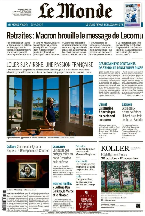 Portada de Le Monde del jueves, 23 de octubre de 2025