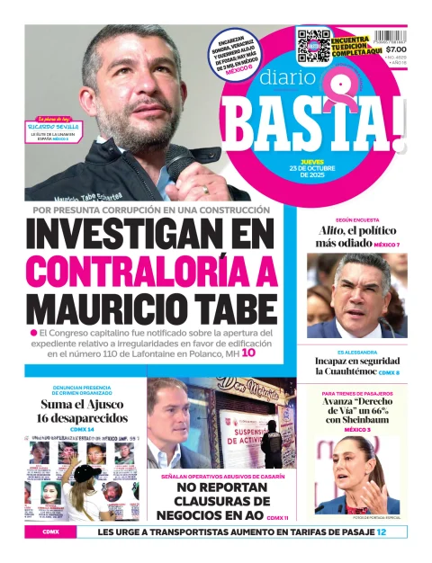 Portada de Basta! (portada) del jueves, 23 de octubre de 2025