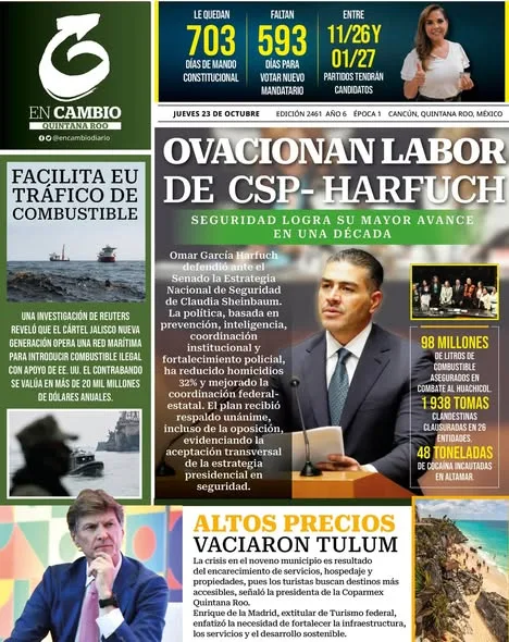 Portada de En Cambio - Quintana Roo (portada) del jueves, 23 de octubre de 2025