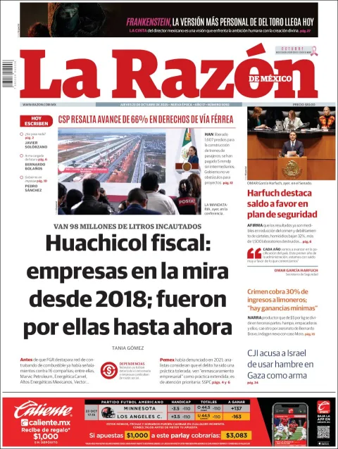 Portada de La Razon del jueves, 23 de octubre de 2025