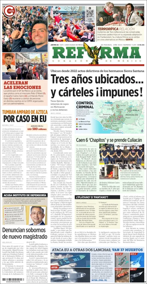 Portada de Reforma del jueves, 23 de octubre de 2025