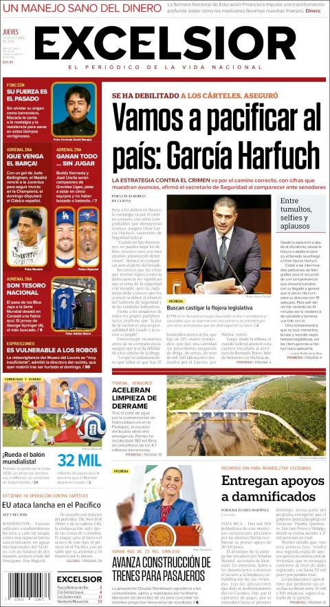 Portada de Excelsior del jueves, 23 de octubre de 2025