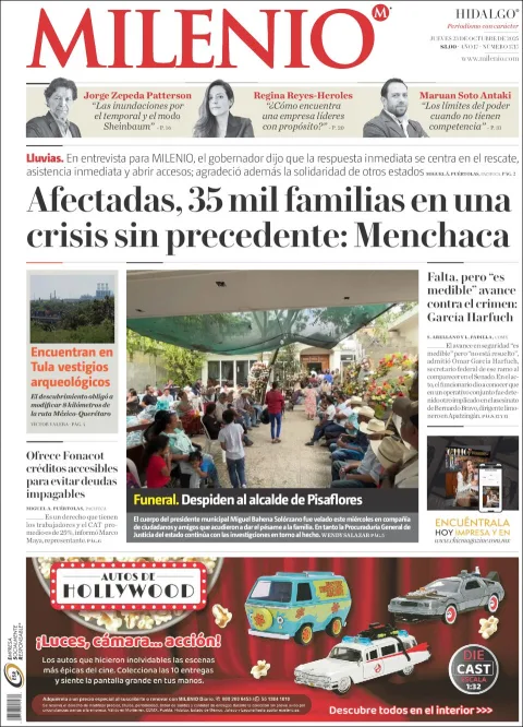 Portada de Milenio Hidalgo del jueves, 23 de octubre de 2025