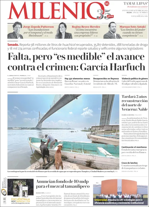 Portada de Milenio Tamaulipas del jueves, 23 de octubre de 2025