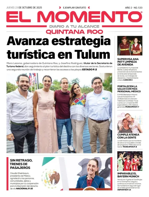 Portada de El Momento Quintana Roo del jueves, 23 de octubre de 2025