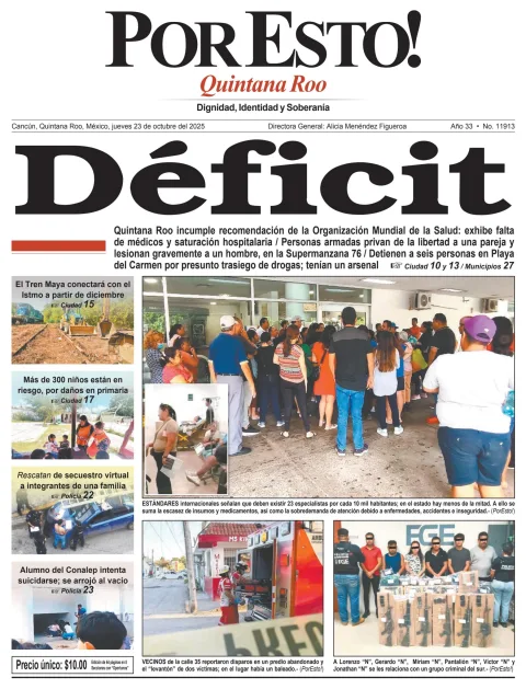 Portada de Por Esto (quintana Roo Cancun) del jueves, 23 de octubre de 2025