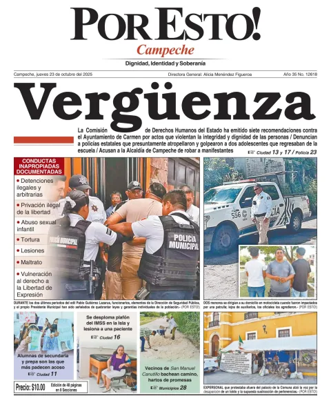 Portada de Por Esto (campeche) del jueves, 23 de octubre de 2025
