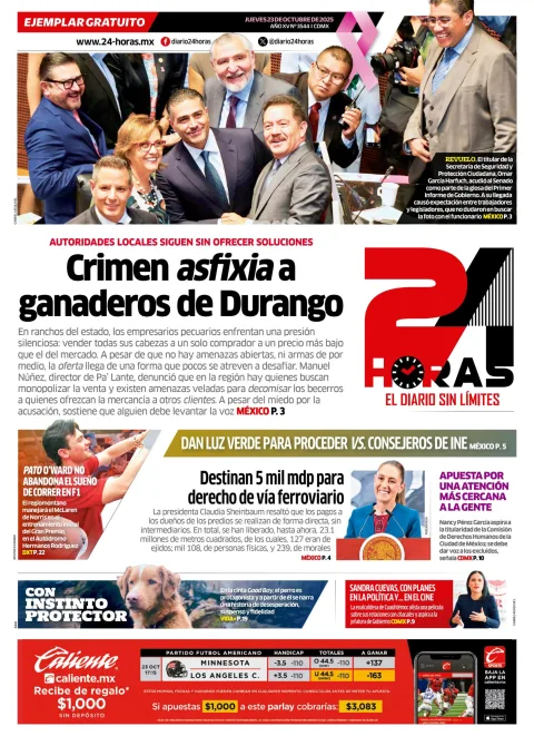 Portada de 24 Horas del jueves, 23 de octubre de 2025