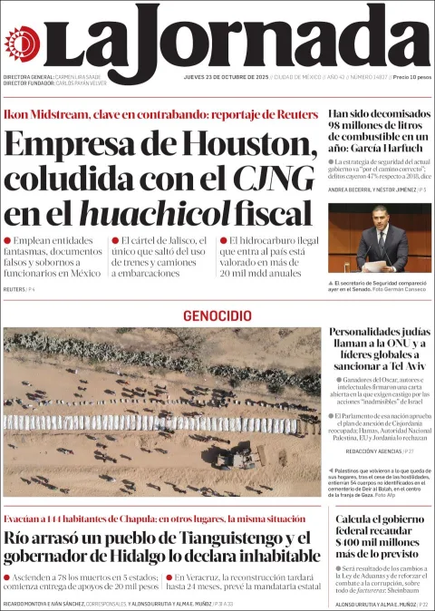 Portada de La Jornada del jueves, 23 de octubre de 2025