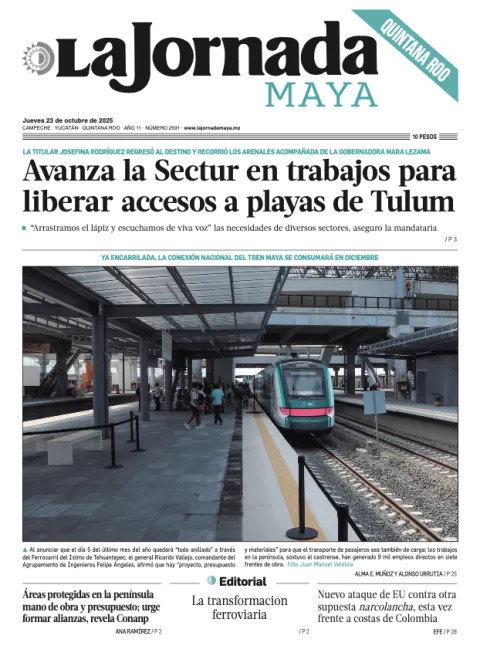 Portada de La Jornada Maya Quintana Roo del jueves, 23 de octubre de 2025