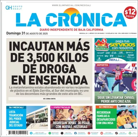 Portada de La Cronica del domingo, 31 de agosto de 2025
