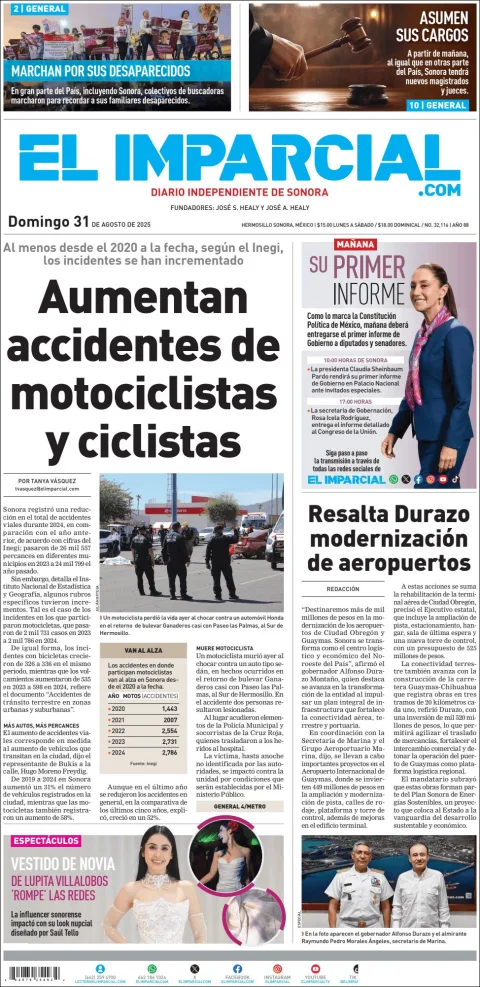 Portada de El Imparcial del domingo, 31 de agosto de 2025