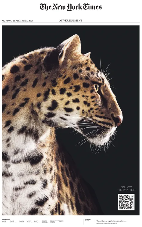Portada de The New York Times (international) del lunes, 1 de septiembre de 2025