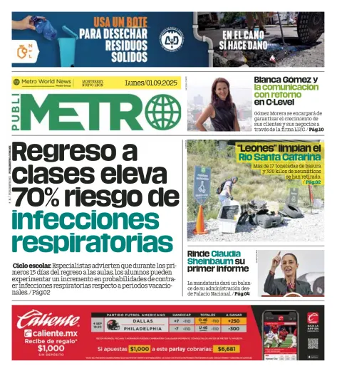 Portada de Publimetro Monterrey del jueves, 9 de enero de 2025