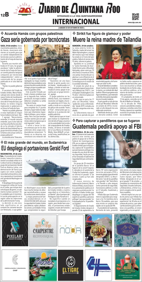 Portada de Diario de Quintana Roo (contra Portada) del sábado, 25 de octubre de 2025
