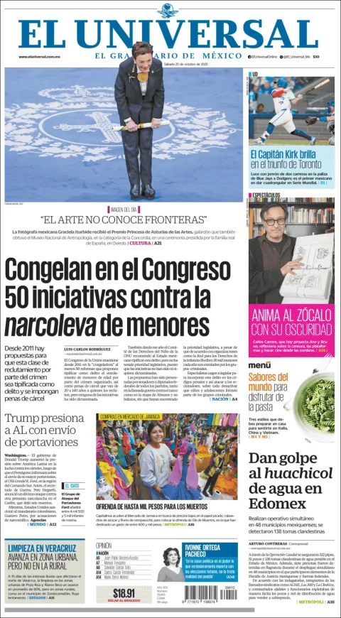 Portada de El Universal del sábado, 25 de octubre de 2025