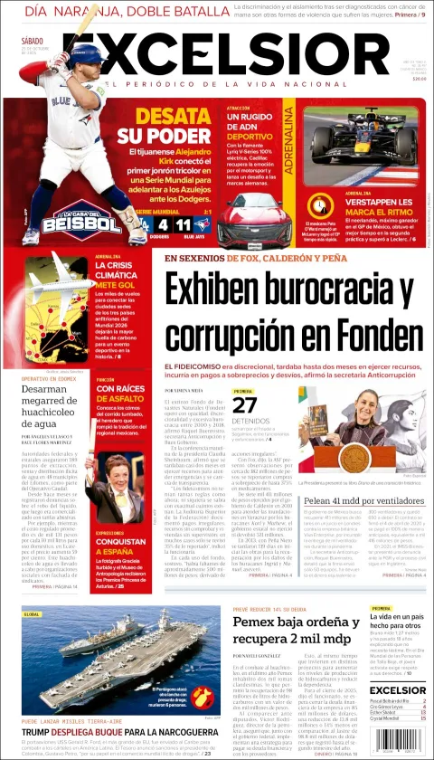 Portada de Excelsior del sábado, 25 de octubre de 2025