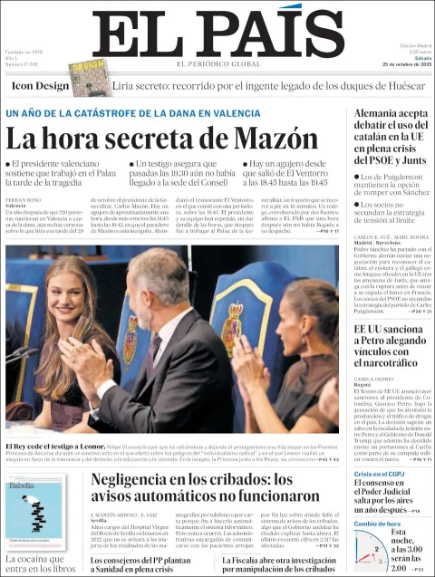 Portada de El Pais del sábado, 25 de octubre de 2025
