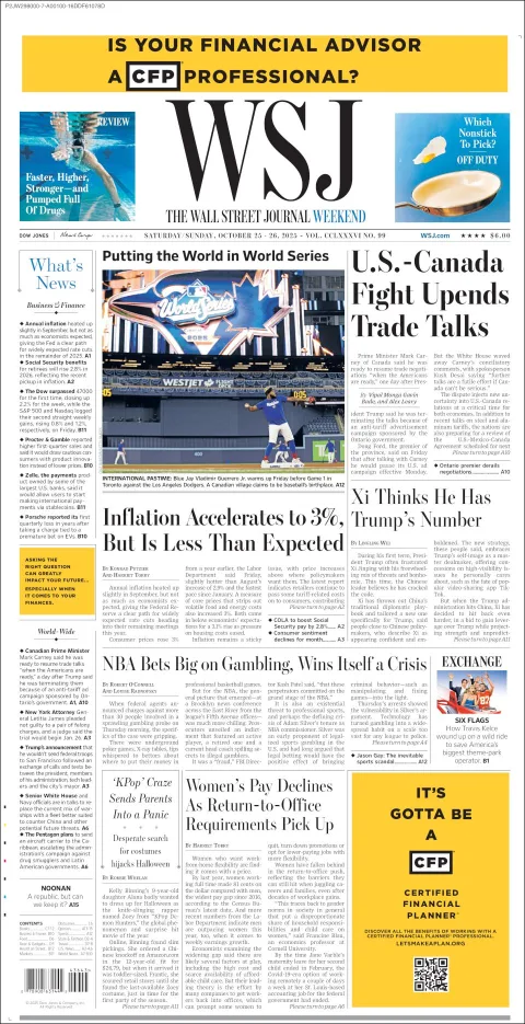 Portada de The Wall Street Journal del sábado, 25 de octubre de 2025