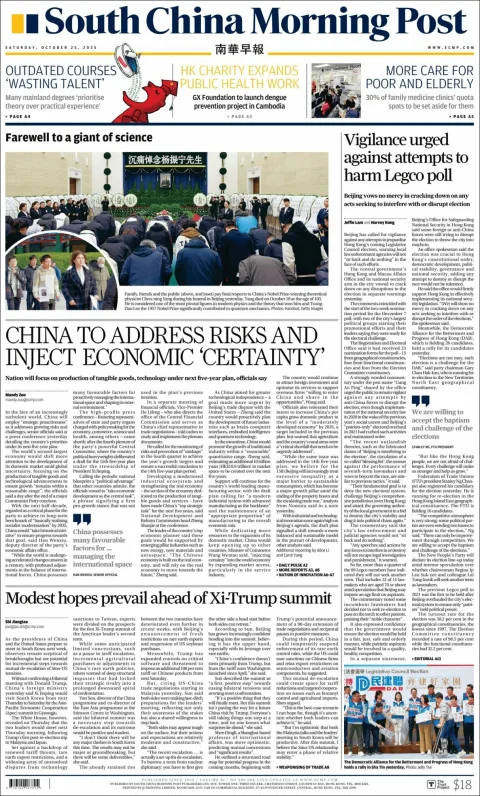 Portada de South China Morning Post del sábado, 25 de octubre de 2025