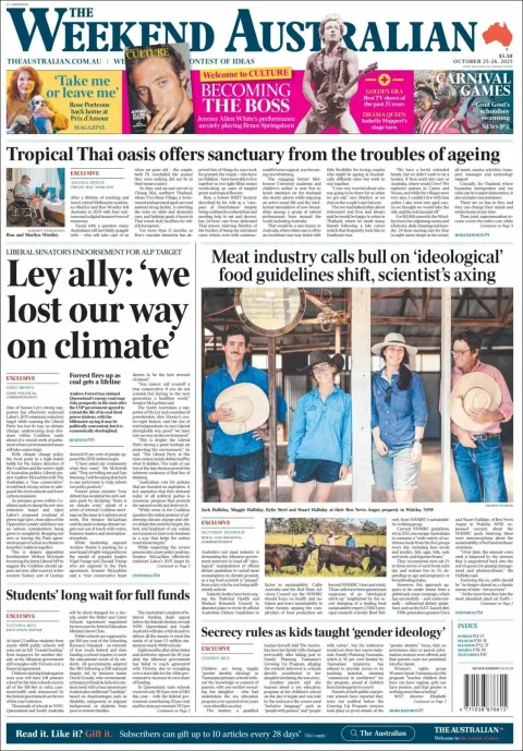 Portada de The Australian del sábado, 25 de octubre de 2025