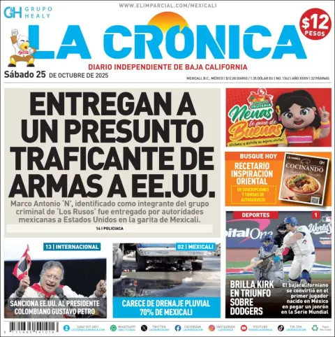 Portada de La Cronica del sábado, 25 de octubre de 2025