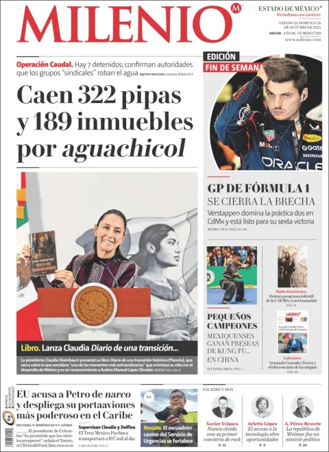 Portada de Milenio Edo de Mexico del sábado, 25 de octubre de 2025
