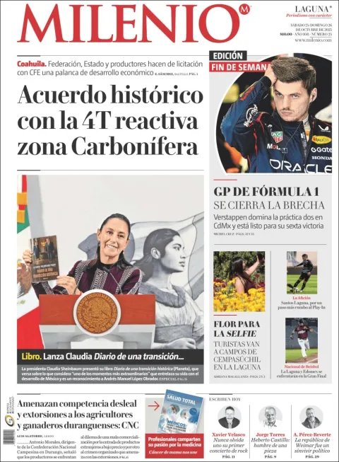 Portada de Milenio Laguna del sábado, 25 de octubre de 2025
