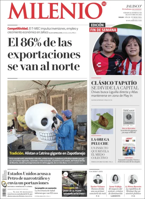 Portada de Milenio Jalisco del sábado, 25 de octubre de 2025