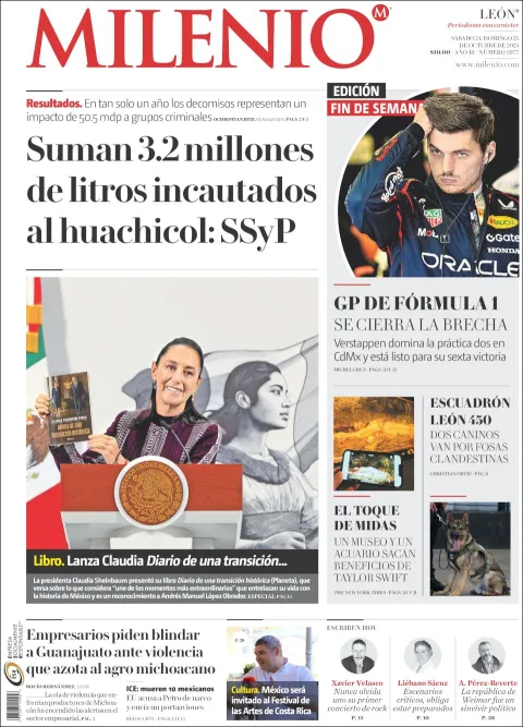 Portada de Milenio Leon del sábado, 25 de octubre de 2025