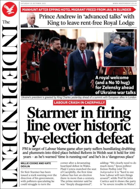 Portada de The Independent del sábado, 25 de octubre de 2025