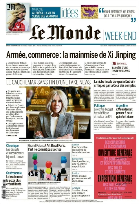 Portada de Le Monde del sábado, 25 de octubre de 2025