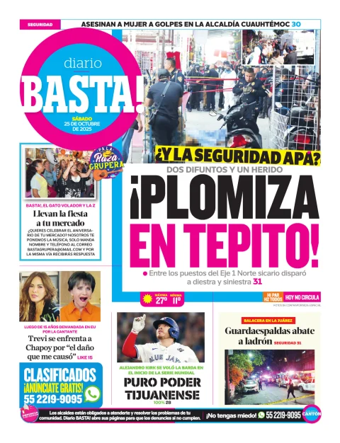 Portada de Basta! (contraportada ) del sábado, 25 de octubre de 2025