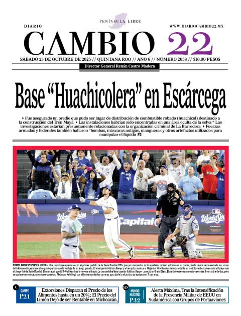 Portada de Diario Cambio 22 (contraportada) del sábado, 25 de octubre de 2025