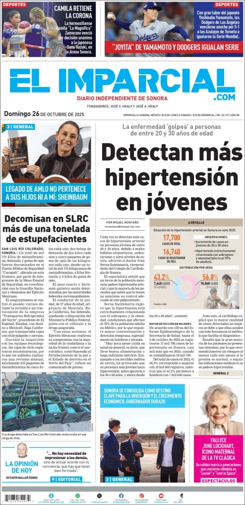 Portada de El Imparcial del domingo, 26 de octubre de 2025