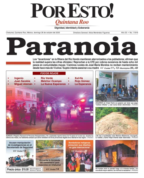 Portada de Por Esto (quintana Roo Chetumal) del domingo, 26 de octubre de 2025
