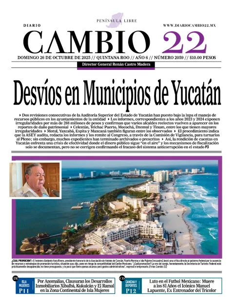 Portada de Diario Cambio 22 (portada) del domingo, 26 de octubre de 2025