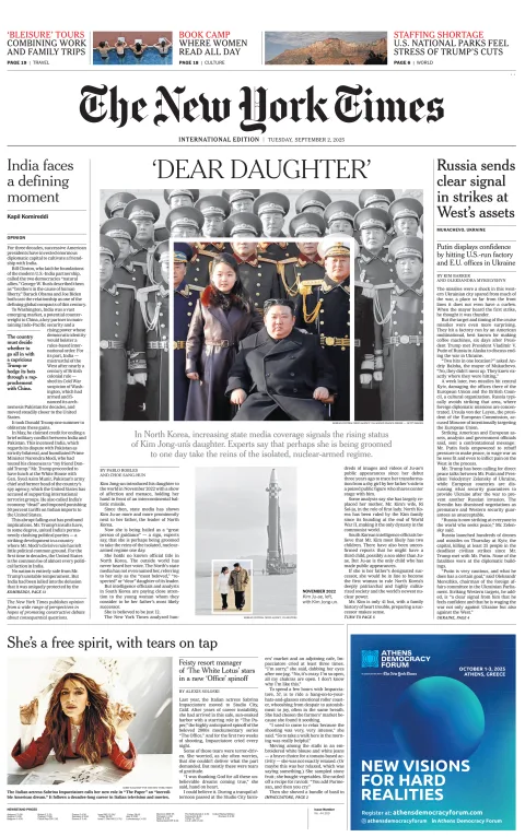 Portada de The New York Times (international) del martes, 2 de septiembre de 2025