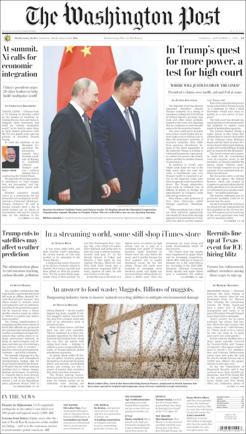Portada de The Washington Post del martes, 2 de septiembre de 2025