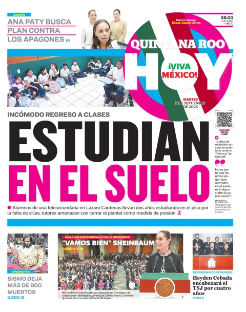 Portada de Quintana Roo Hoy (portada) del martes, 2 de septiembre de 2025
