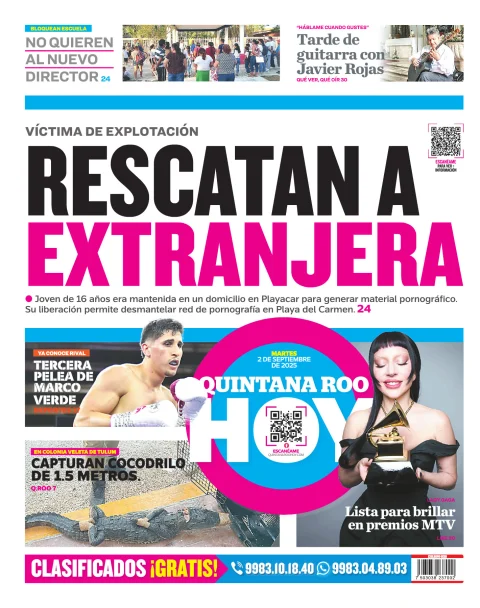 Portada de Quintana Roo Hoy (contraportada) del martes, 2 de septiembre de 2025