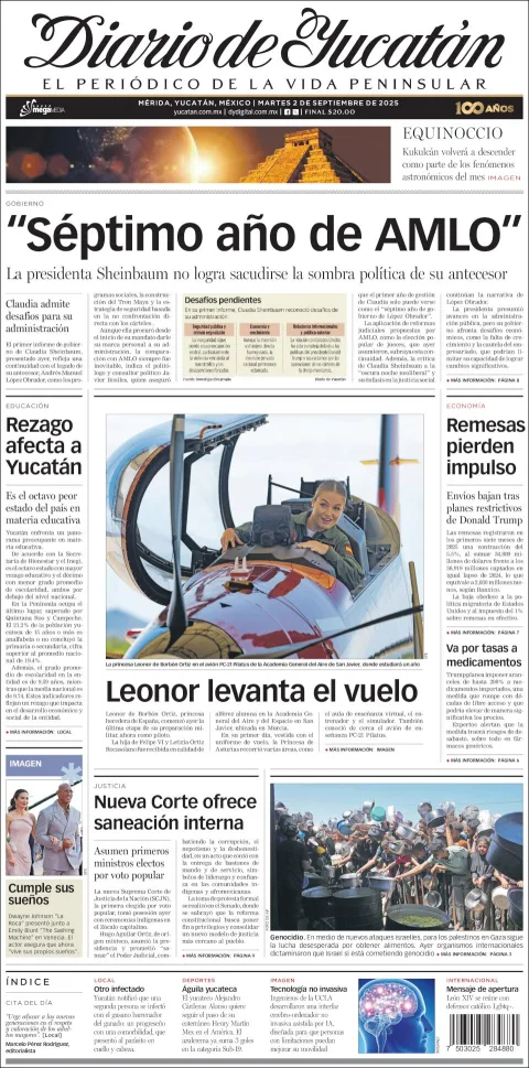 Portada de Diario de Yucatán del martes, 2 de septiembre de 2025
