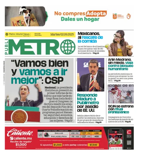 Portada de Publimetro Monterrey del martes, 2 de septiembre de 2025