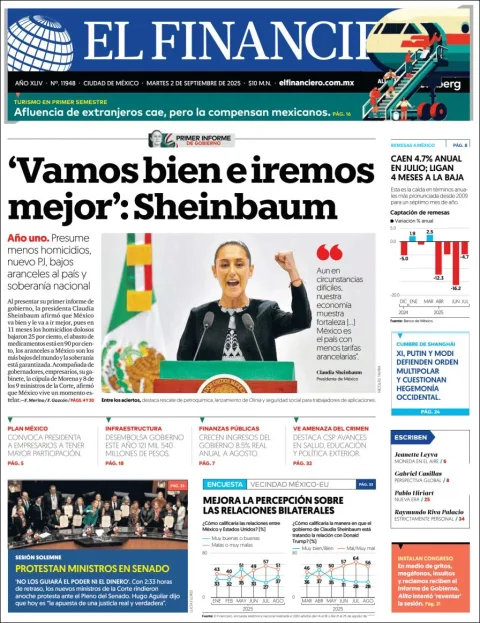 Portada de El Financiero del martes, 2 de septiembre de 2025