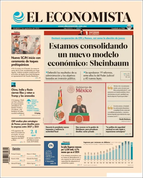 Portada de El Economista del martes, 2 de septiembre de 2025