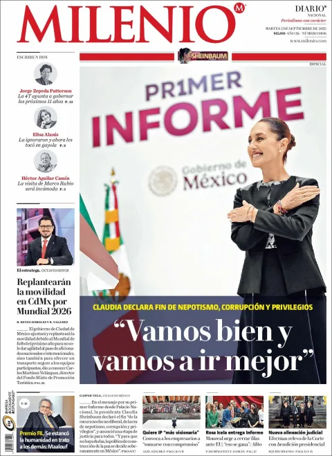 Portada de Milenio del martes, 2 de septiembre de 2025