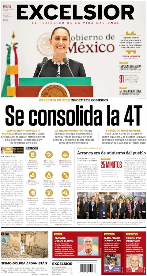 Portada de Excelsior del martes, 2 de septiembre de 2025