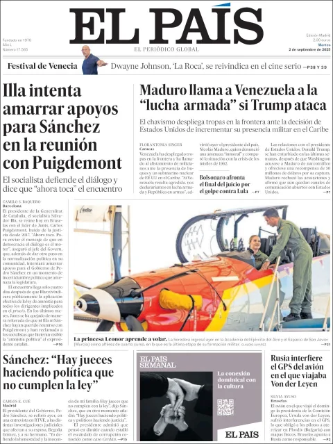 Portada de El Pais del martes, 2 de septiembre de 2025